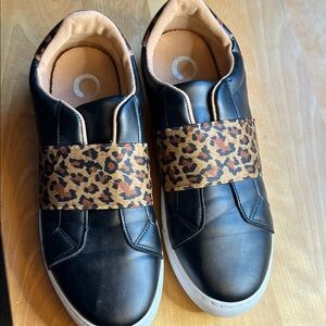 Women’s Black Sneakers with Leopard Strap